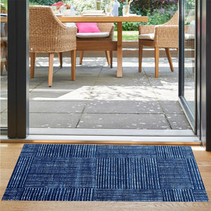 Homeroots 2' X 4' Navy Blue Striped Washable Area Rug With Uv Protection  Synthetic 526203