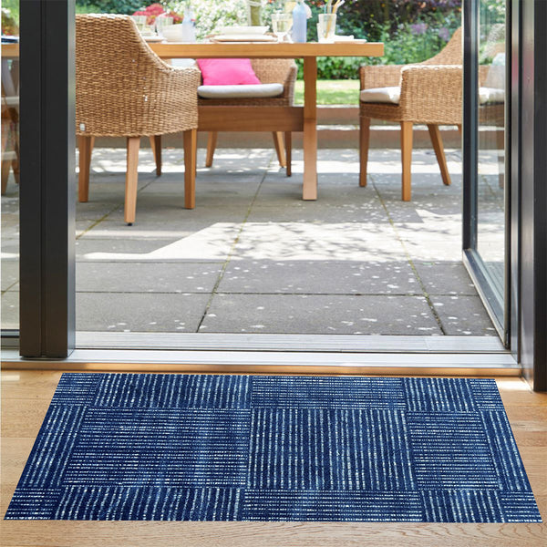 Homeroots 2' X 4' Navy Blue Striped Washable Area Rug With Uv Protection  Synthetic 526203
