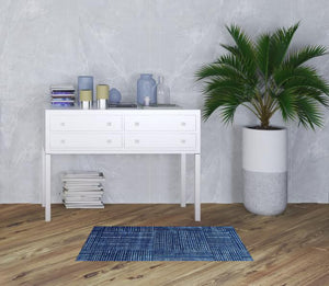 Homeroots 2' X 4' Navy Blue Striped Washable Area Rug With Uv Protection  Synthetic 526203