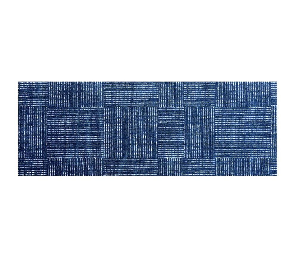 HomeRoots 2' X 6' Navy Blue Striped Washable Runner Rug - UV Protected, Stain-Resistant, Machine Washable! 526204