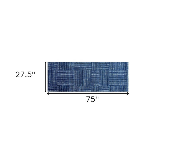 HomeRoots 2' X 6' Navy Blue Striped Washable Runner Rug - UV Protected, Stain-Resistant, Machine Washable! 526204