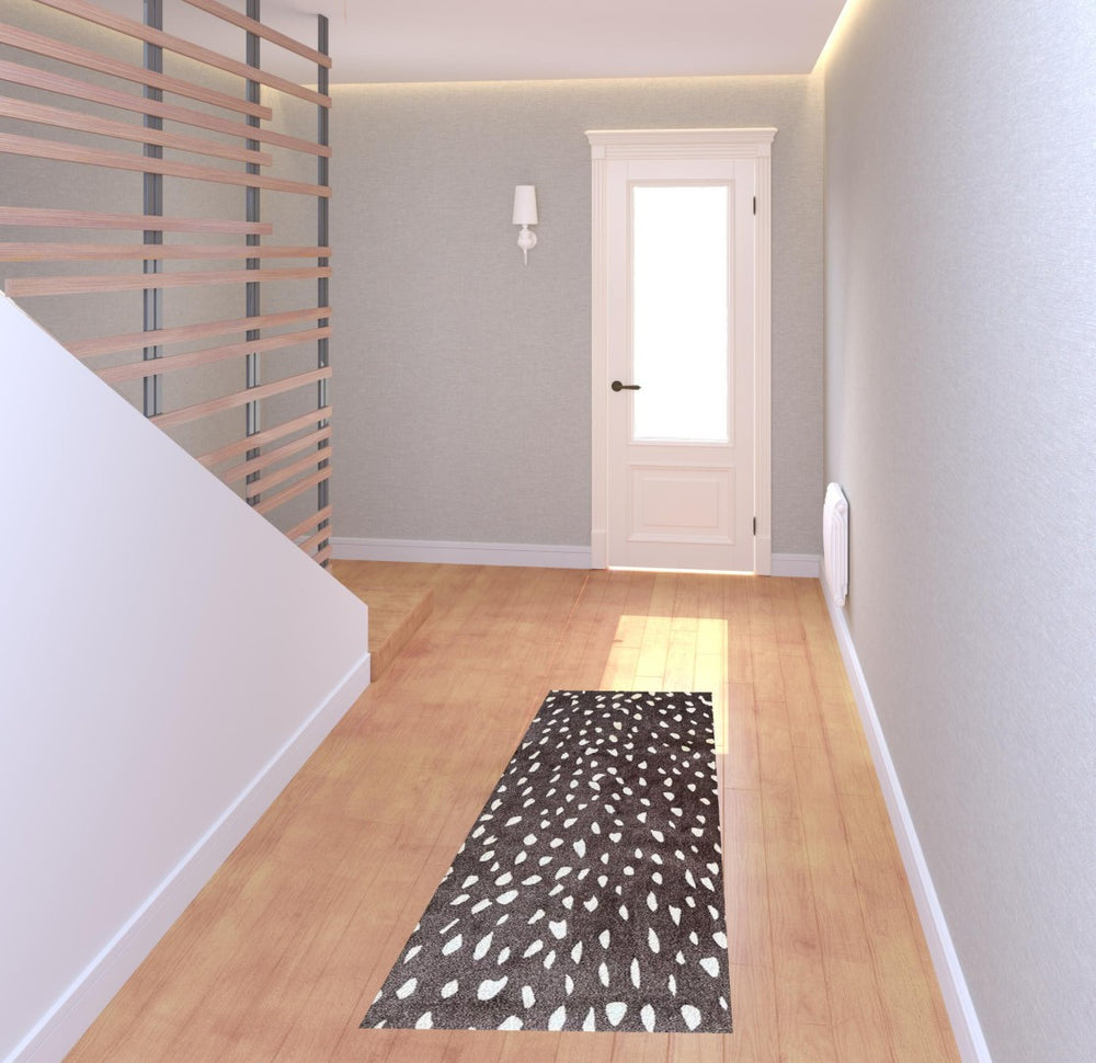 HomeRoots 2' Chocolate Animal Print Runner Rug – Washable, UV-Protected, Ideal for High-Traffic Areas & Pets 526207