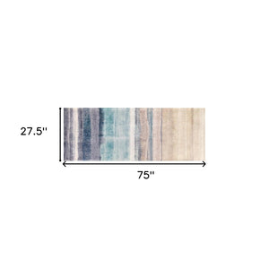 HomeRoots 2' X 6' Turquoise Ombre Runner Rug - Modern, Machine Washable, UV-Protected & Stain-Resistant Design 526210