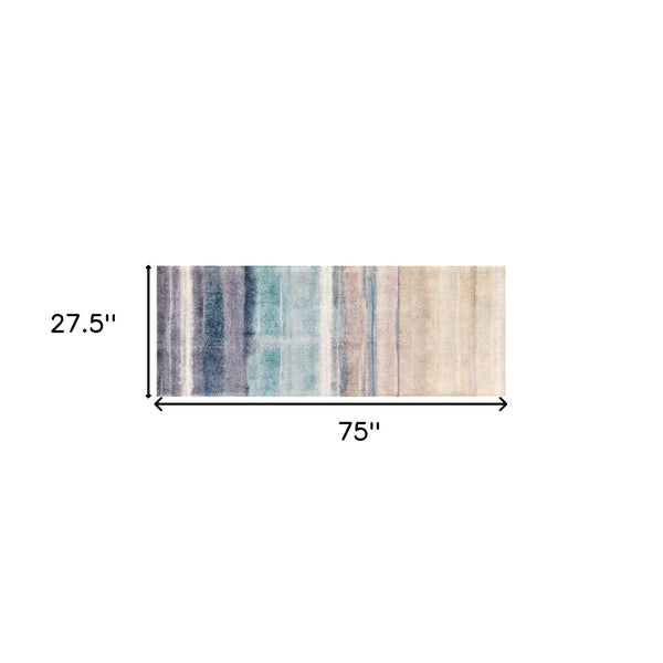 HomeRoots 2' X 6' Turquoise Ombre Runner Rug - Modern, Machine Washable, UV-Protected & Stain-Resistant Design 526210