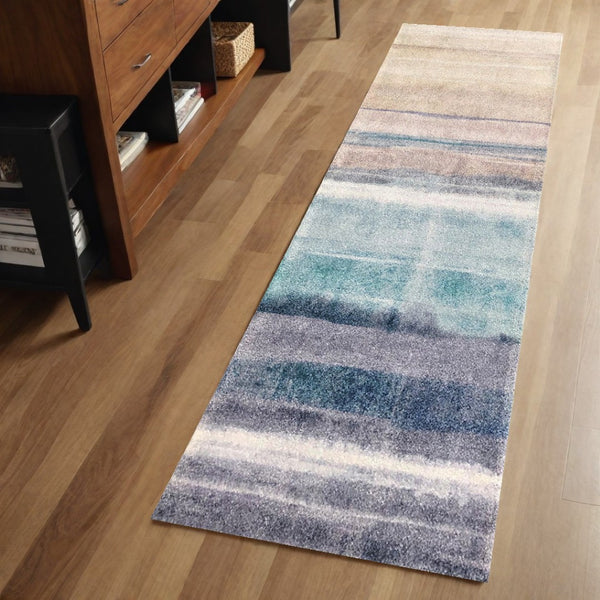 HomeRoots 2' X 6' Turquoise Ombre Runner Rug - Modern, Machine Washable, UV-Protected & Stain-Resistant Design 526210