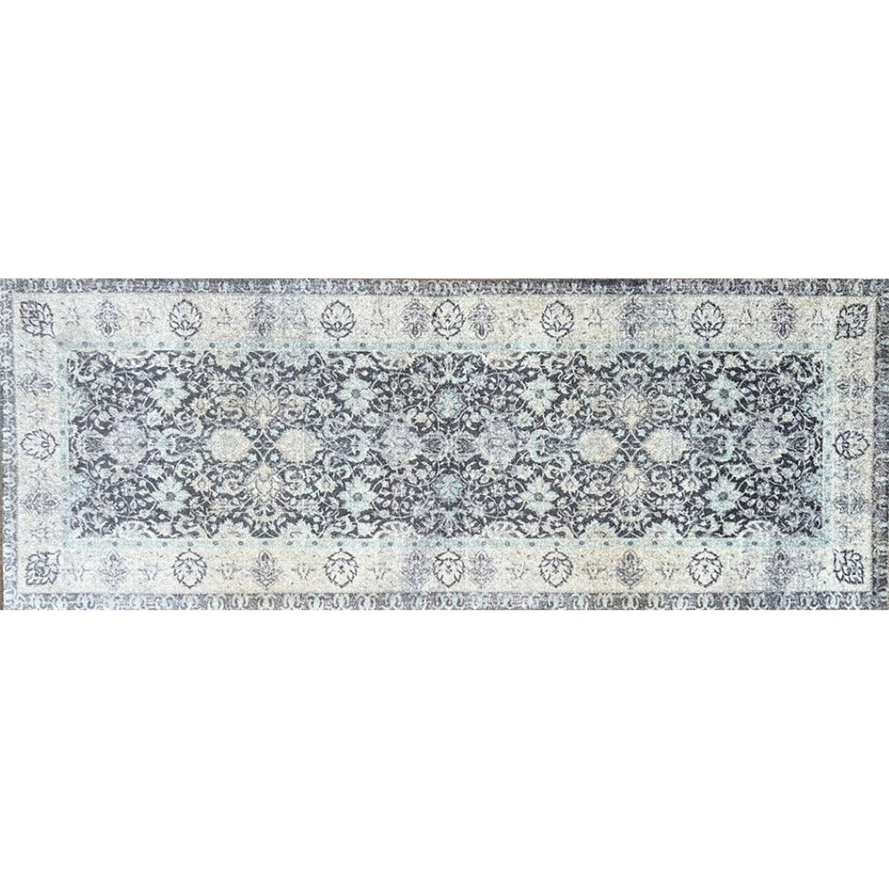 HomeRoots 2' X 6' Gray Oriental Runner Rug - Washable, UV Protected, Vintage Design for High Traffic Areas 526216