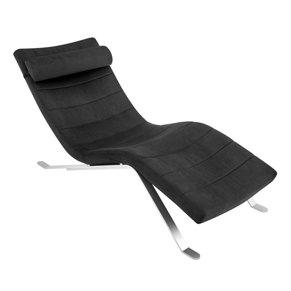 Homeroots 66" Black And Silver Velvet Lounge Chair   526217