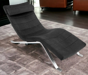 Homeroots 66" Black And Silver Velvet Lounge Chair   526217