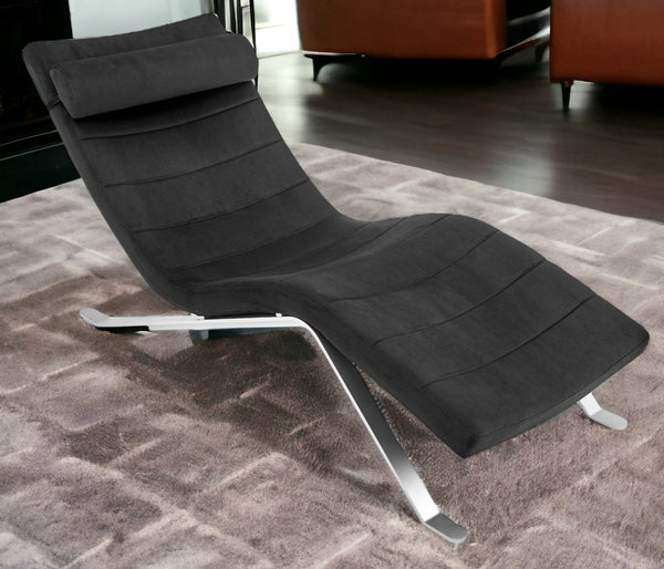 Homeroots 66" Black And Silver Velvet Lounge Chair   526217