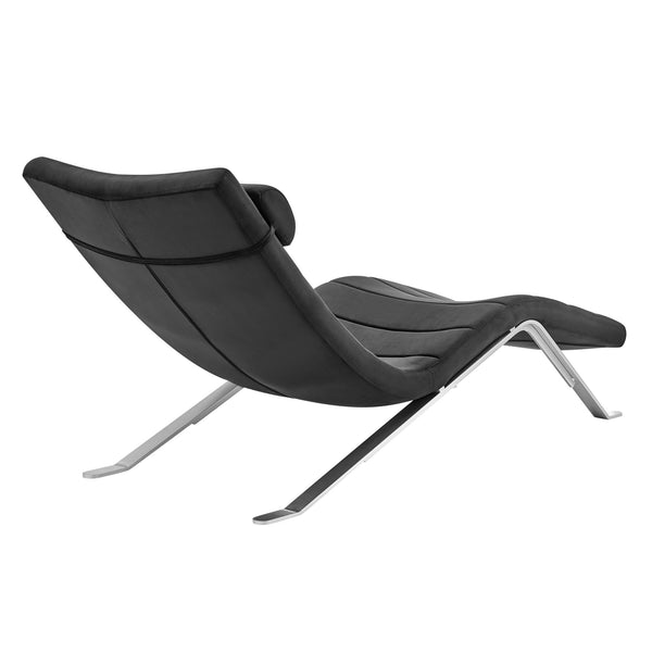 Homeroots 66" Black And Silver Velvet Lounge Chair   526217