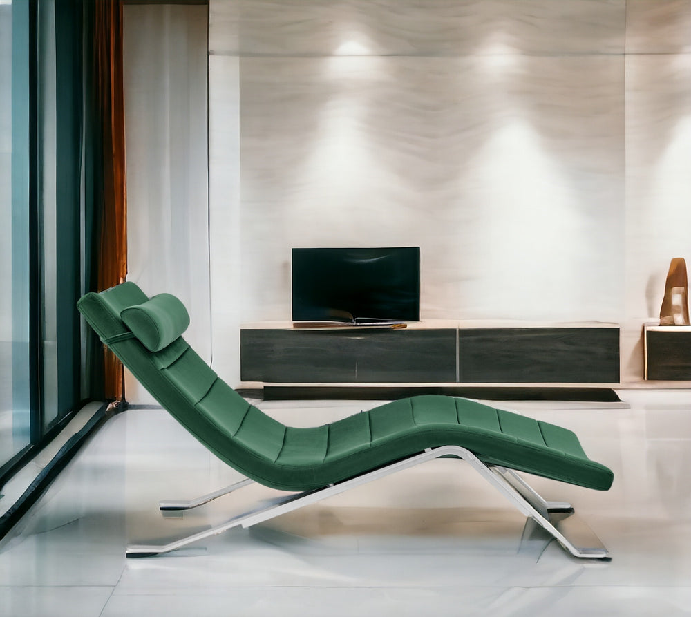 Homeroots 66" Green And Silver Velvet Lounge Chair   526218