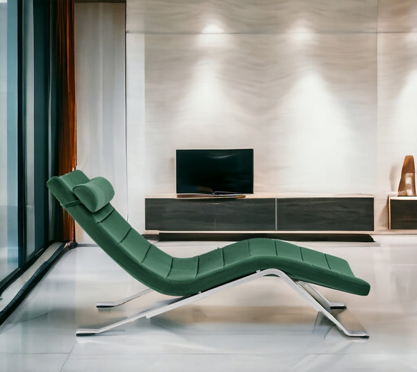 Homeroots 66" Green And Silver Velvet Lounge Chair   526218