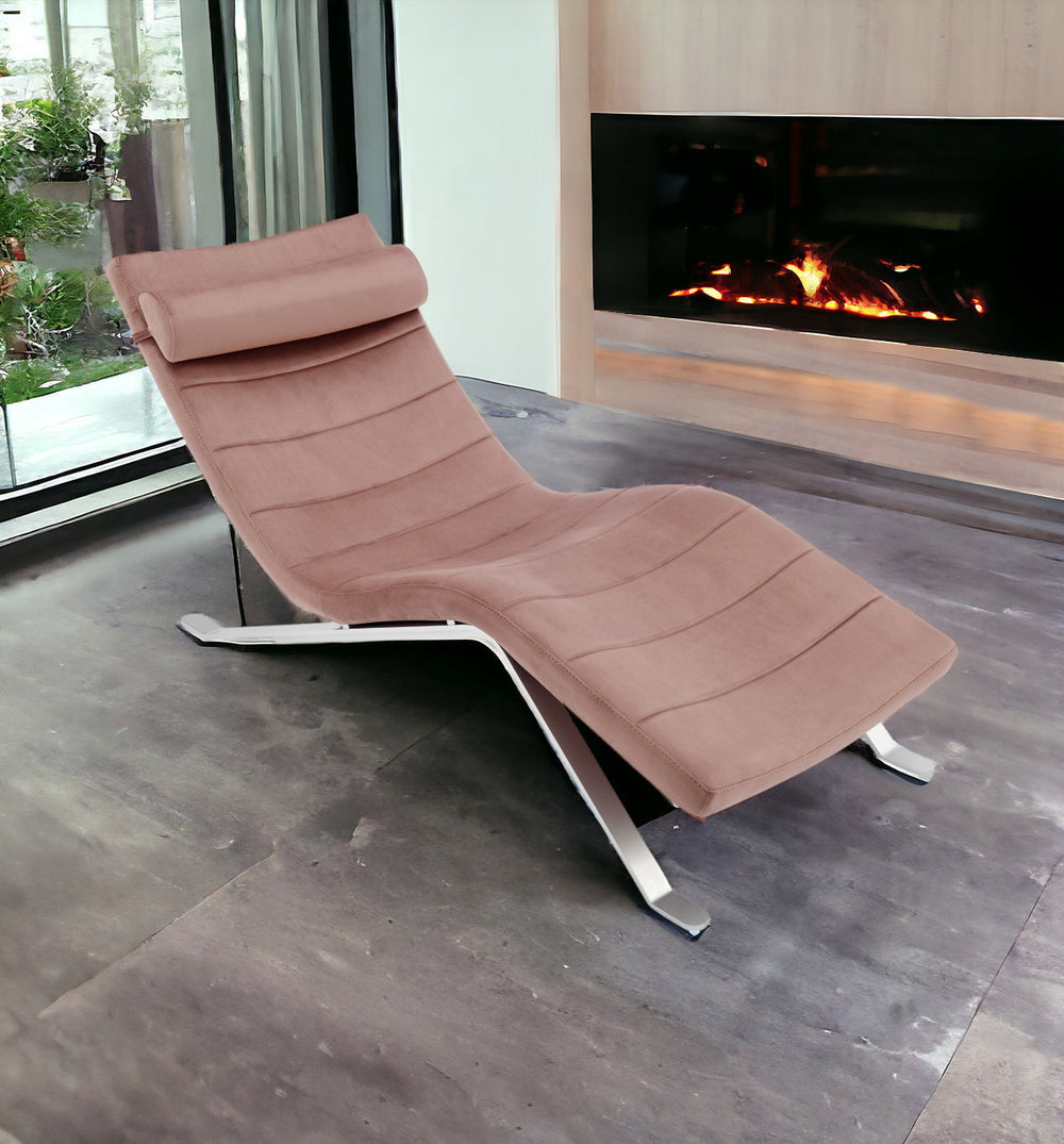 Homeroots 66" Rose And Silver Velvet Lounge Chair   526219