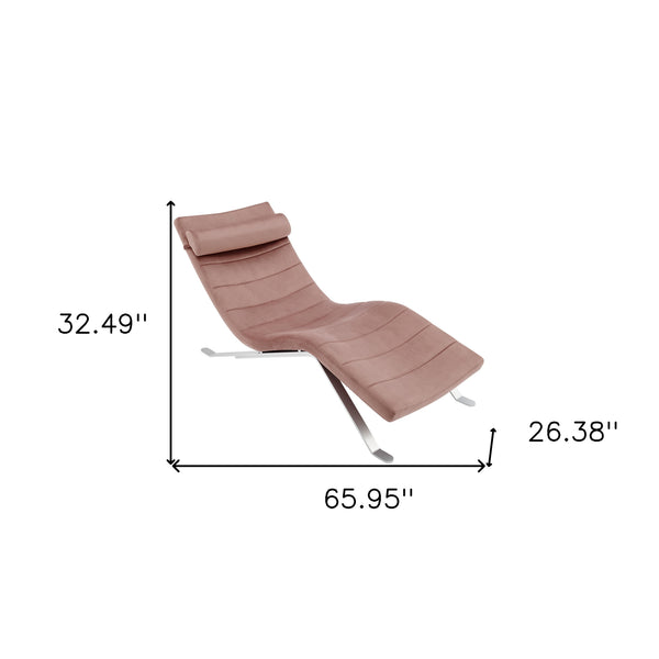 Homeroots 66" Rose And Silver Velvet Lounge Chair   526219