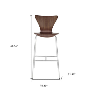 Homeroots 30" Brown And Silver Metallic Stainless Steel Bar Chair   526220