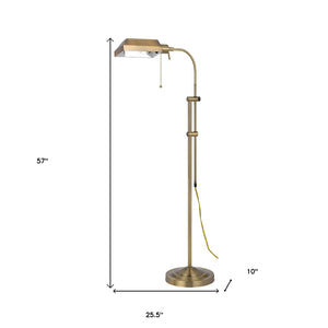Homeroots 57" Brass Adjustable Traditional Shaped Floor Lamp With Bronze Square Shade  Metal 526222