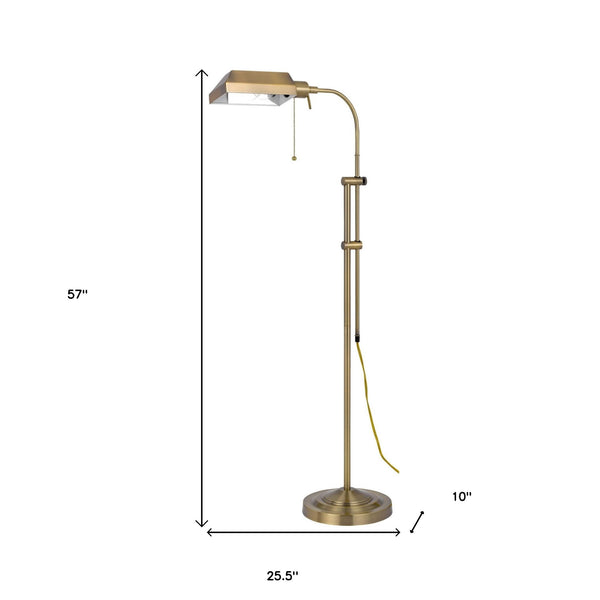 Homeroots 57" Brass Adjustable Traditional Shaped Floor Lamp With Bronze Square Shade  Metal 526222