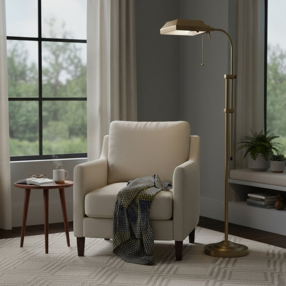 HomeRoots 57" Brass Adjustable Floor Lamp – Elegant Traditional Design with Bronze Shade for Stylish Lighting 526222