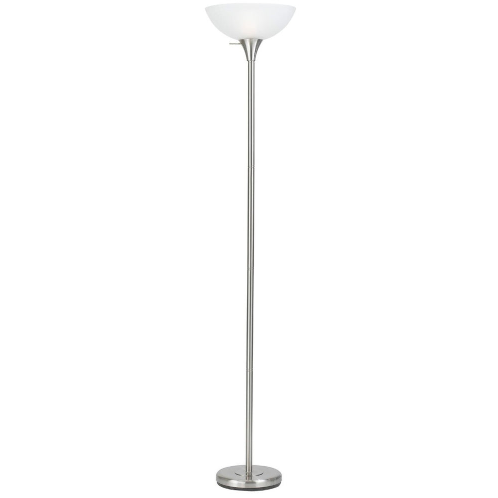 HomeRoots 70" Nickel Torchiere Floor Lamp with White Glass Dome Shade - Elegant Ambient Lighting for Any Room 526230
