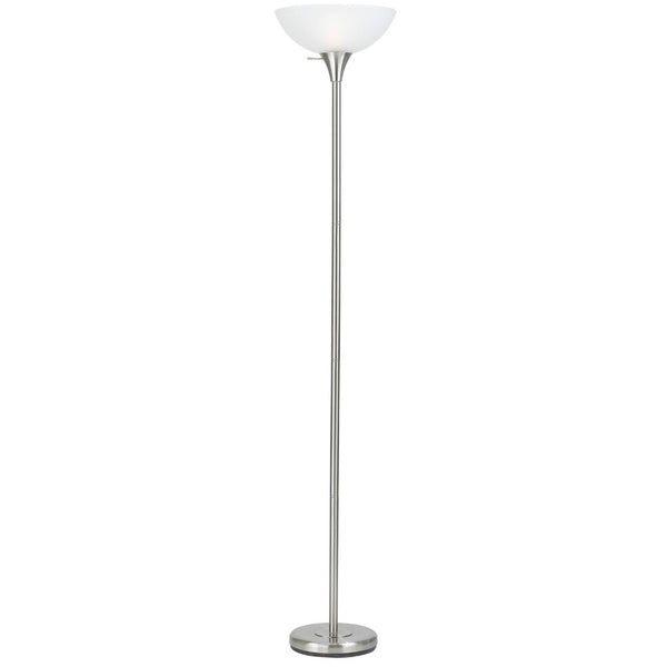 HomeRoots 70" Nickel Torchiere Floor Lamp with White Glass Dome Shade - Elegant Ambient Lighting for Any Room 526230