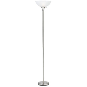 HomeRoots 70" Nickel Torchiere Floor Lamp with White Glass Dome Shade - Elegant Ambient Lighting for Any Room 526230