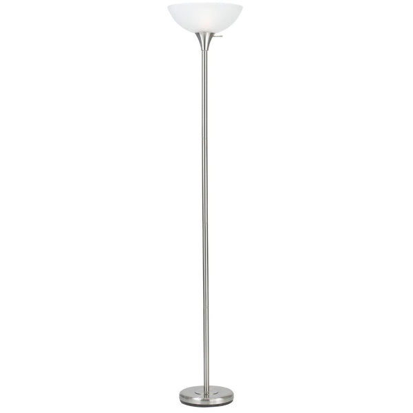 HomeRoots 70" Nickel Torchiere Floor Lamp with White Glass Dome Shade - Elegant Ambient Lighting for Any Room 526230