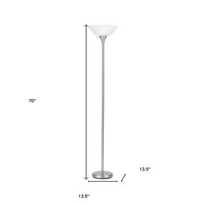 HomeRoots 70" Nickel Torchiere Floor Lamp with White Glass Dome Shade - Elegant Ambient Lighting for Any Room 526230