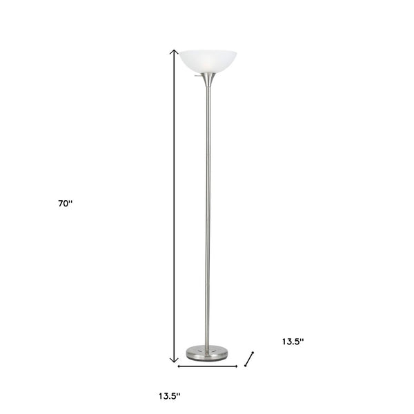 HomeRoots 70" Nickel Torchiere Floor Lamp with White Glass Dome Shade - Elegant Ambient Lighting for Any Room 526230
