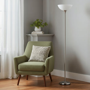 HomeRoots 70" Nickel Torchiere Floor Lamp with White Glass Dome Shade - Elegant Ambient Lighting for Any Room 526230