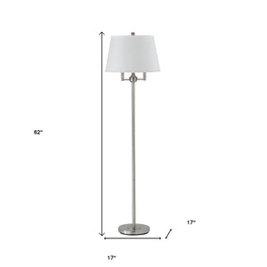 HomeRoots 62" Nickel Floor Lamp with Four Lights & White Square Shade for Elegant Ambient Lighting in Any Room 526231