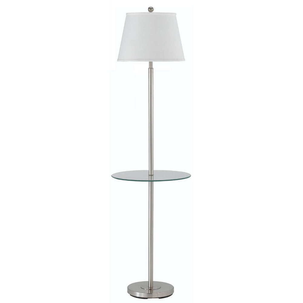 HomeRoots 60" Modern Nickel Floor Lamp with Tray Table & White Shade – Stylish Lighting for Small Spaces 526235