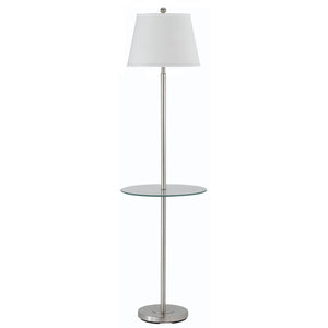 HomeRoots 60" Modern Nickel Floor Lamp with Tray Table & White Shade – Stylish Lighting for Small Spaces 526235
