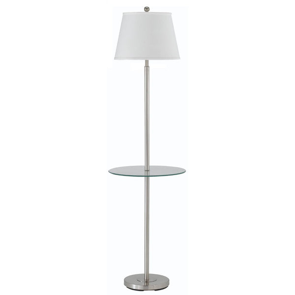 HomeRoots 60" Modern Nickel Floor Lamp with Tray Table & White Shade – Stylish Lighting for Small Spaces 526235