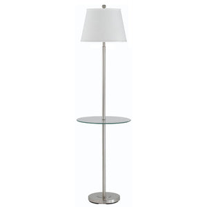 HomeRoots 60" Modern Nickel Floor Lamp with Tray Table & White Shade – Stylish Lighting for Small Spaces 526235
