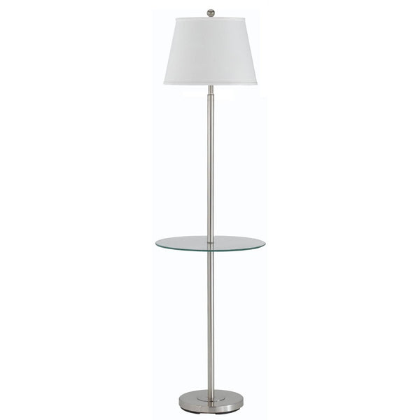 HomeRoots 60" Modern Nickel Floor Lamp with Tray Table & White Shade – Stylish Lighting for Small Spaces 526235