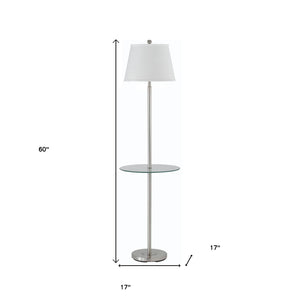 HomeRoots 60" Modern Nickel Floor Lamp with Tray Table & White Shade – Stylish Lighting for Small Spaces 526235