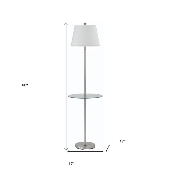 HomeRoots 60" Modern Nickel Floor Lamp with Tray Table & White Shade – Stylish Lighting for Small Spaces 526235