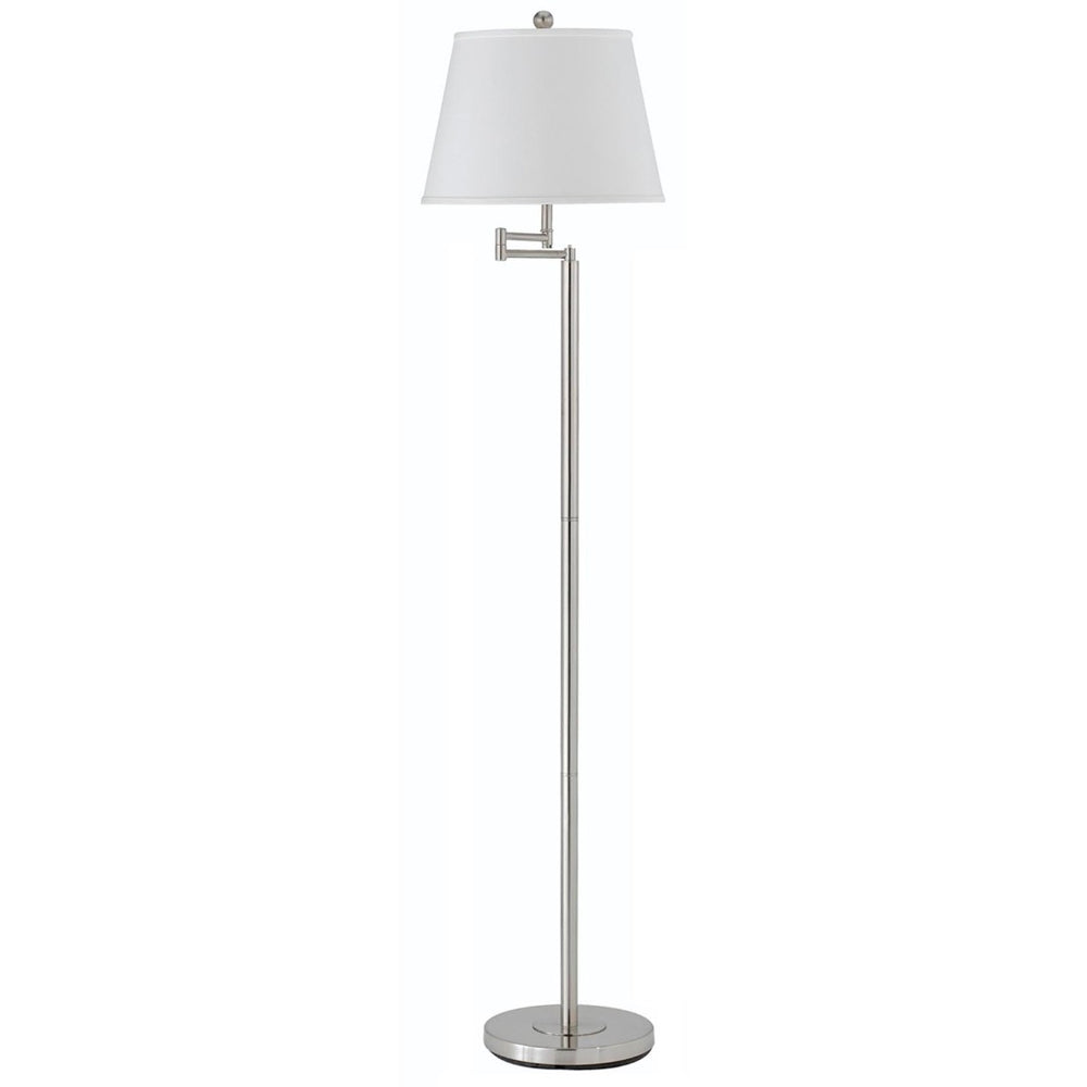 HomeRoots 60" Nickel Swing Arm Floor Lamp - Adjustable Task Lighting with Modern White Square Shade Design 526236