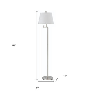 HomeRoots 60" Nickel Swing Arm Floor Lamp - Adjustable Task Lighting with Modern White Square Shade Design 526236
