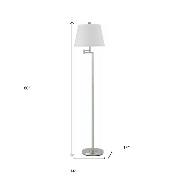 HomeRoots 60" Nickel Swing Arm Floor Lamp - Adjustable Task Lighting with Modern White Square Shade Design 526236