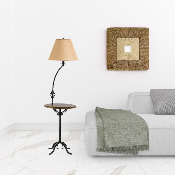 HomeRoots 62" Stylish Black Tray Table Floor Lamp with Warm Brown Shade – Perfect for Cozy Spaces & Functionality! 526238