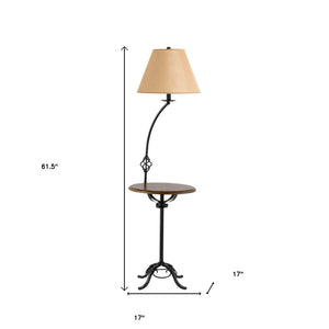 HomeRoots 62" Stylish Black Tray Table Floor Lamp with Warm Brown Shade – Perfect for Cozy Spaces & Functionality! 526238