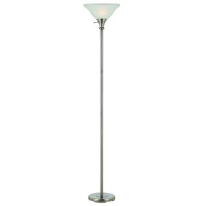 HomeRoots 71" Elegant Nickel Torchiere Floor Lamp with Frosted Glass Shade for Warm Ambient Lighting & Style 526240
