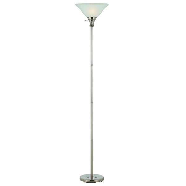 HomeRoots 71" Elegant Nickel Torchiere Floor Lamp with Frosted Glass Shade for Warm Ambient Lighting & Style 526240
