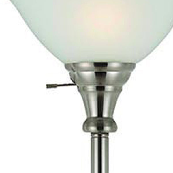 HomeRoots 71" Elegant Nickel Torchiere Floor Lamp with Frosted Glass Shade for Warm Ambient Lighting & Style 526240