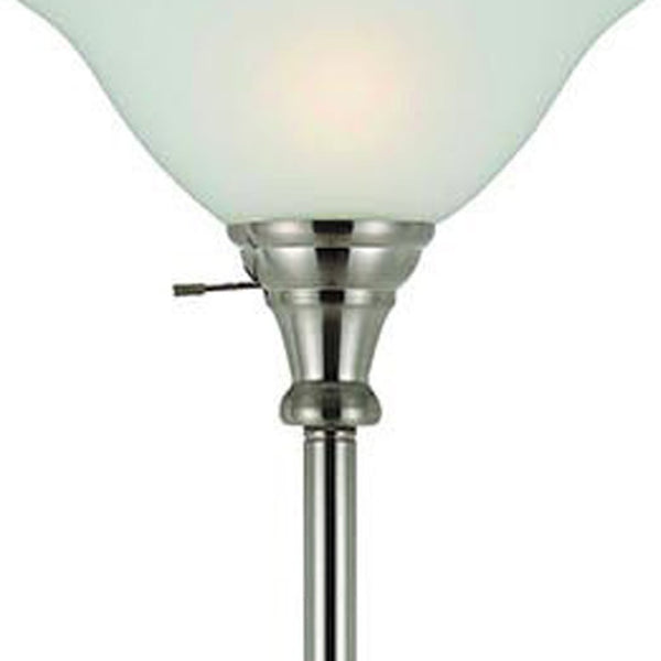 HomeRoots 71" Elegant Nickel Torchiere Floor Lamp with Frosted Glass Shade for Warm Ambient Lighting & Style 526240