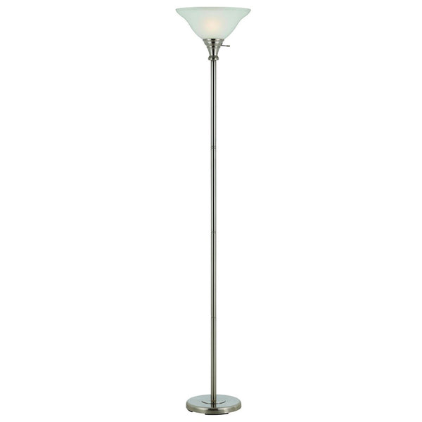 HomeRoots 71" Elegant Nickel Torchiere Floor Lamp with Frosted Glass Shade for Warm Ambient Lighting & Style 526240