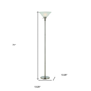 HomeRoots 71" Elegant Nickel Torchiere Floor Lamp with Frosted Glass Shade for Warm Ambient Lighting & Style 526240