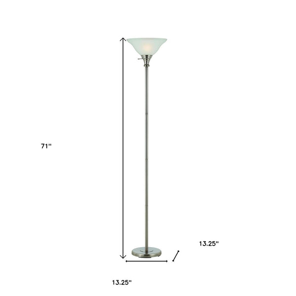 HomeRoots 71" Elegant Nickel Torchiere Floor Lamp with Frosted Glass Shade for Warm Ambient Lighting & Style 526240