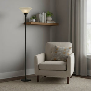 HomeRoots 71" Elegant Bronze Torchiere Floor Lamp with Dimmable Beige Frosted Glass Shade for Warm Ambiance 526241